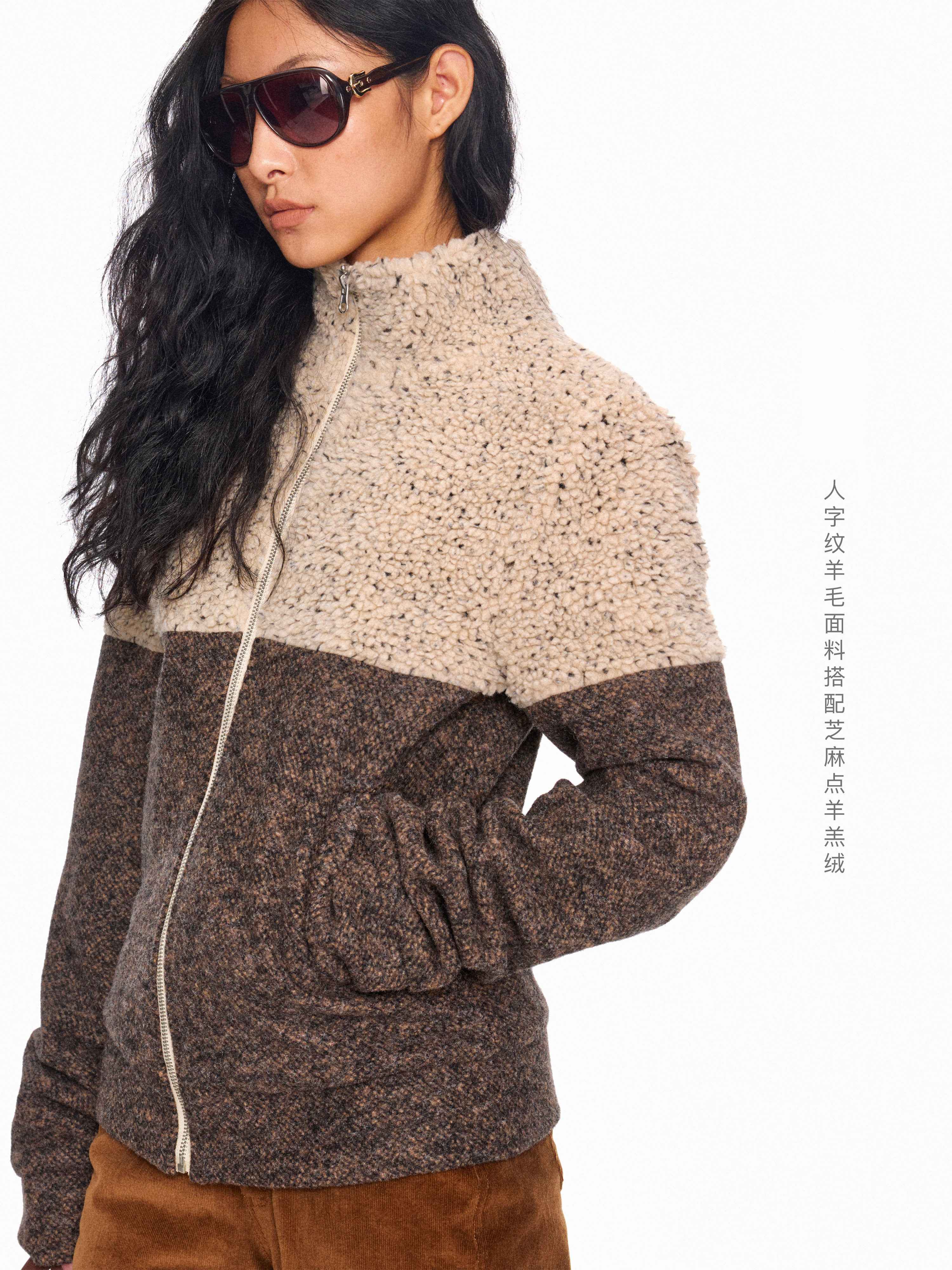 NyDkyel_Wool_Herringbone_Patchwork_Oversized_British_Commuter_Zip_Half_Collar_Women_Jacket_MISSTT