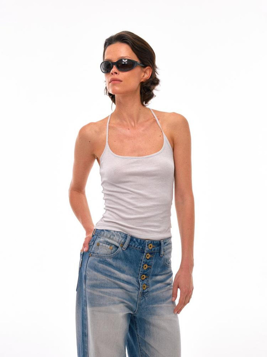 NyDkyel Y Back Cross Strap Strong Twist Ribbed Camisole