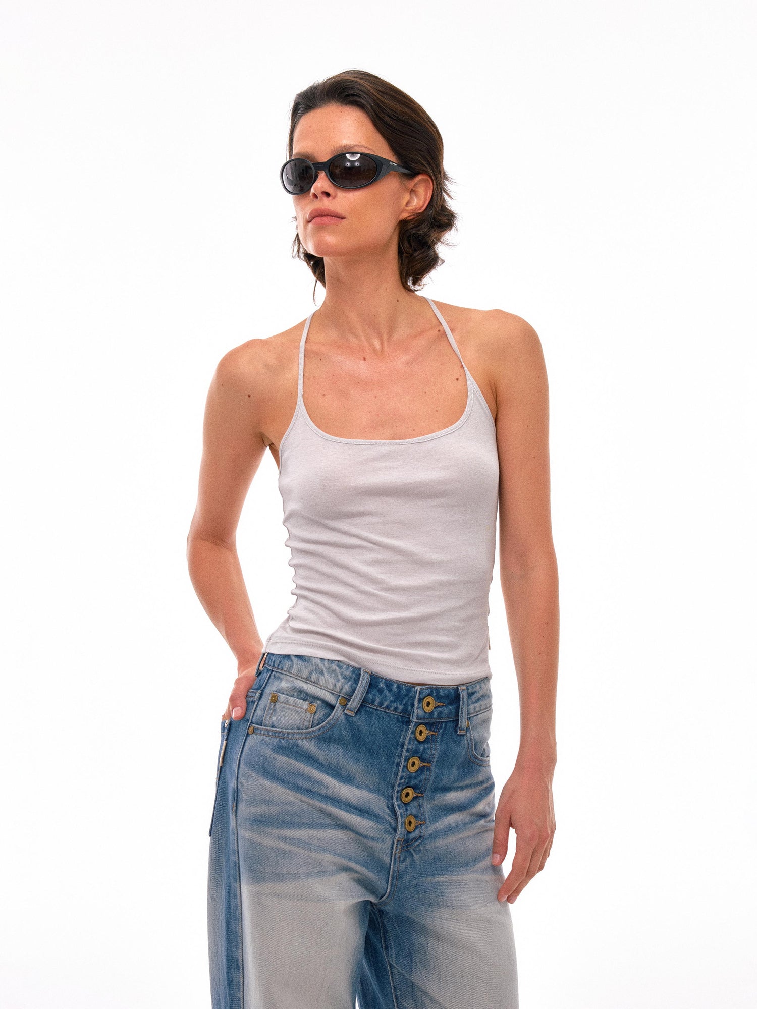 NyDkyel Y Back Cross Strap Strong Twist Ribbed Camisole