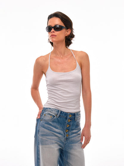 NyDkyel Y Back Cross Strap Strong Twist Ribbed Camisole