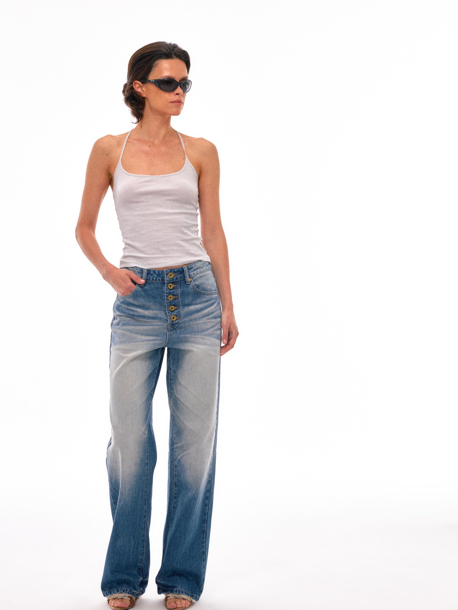 NyDkyel Y Back Cross Strap Strong Twist Ribbed Camisole