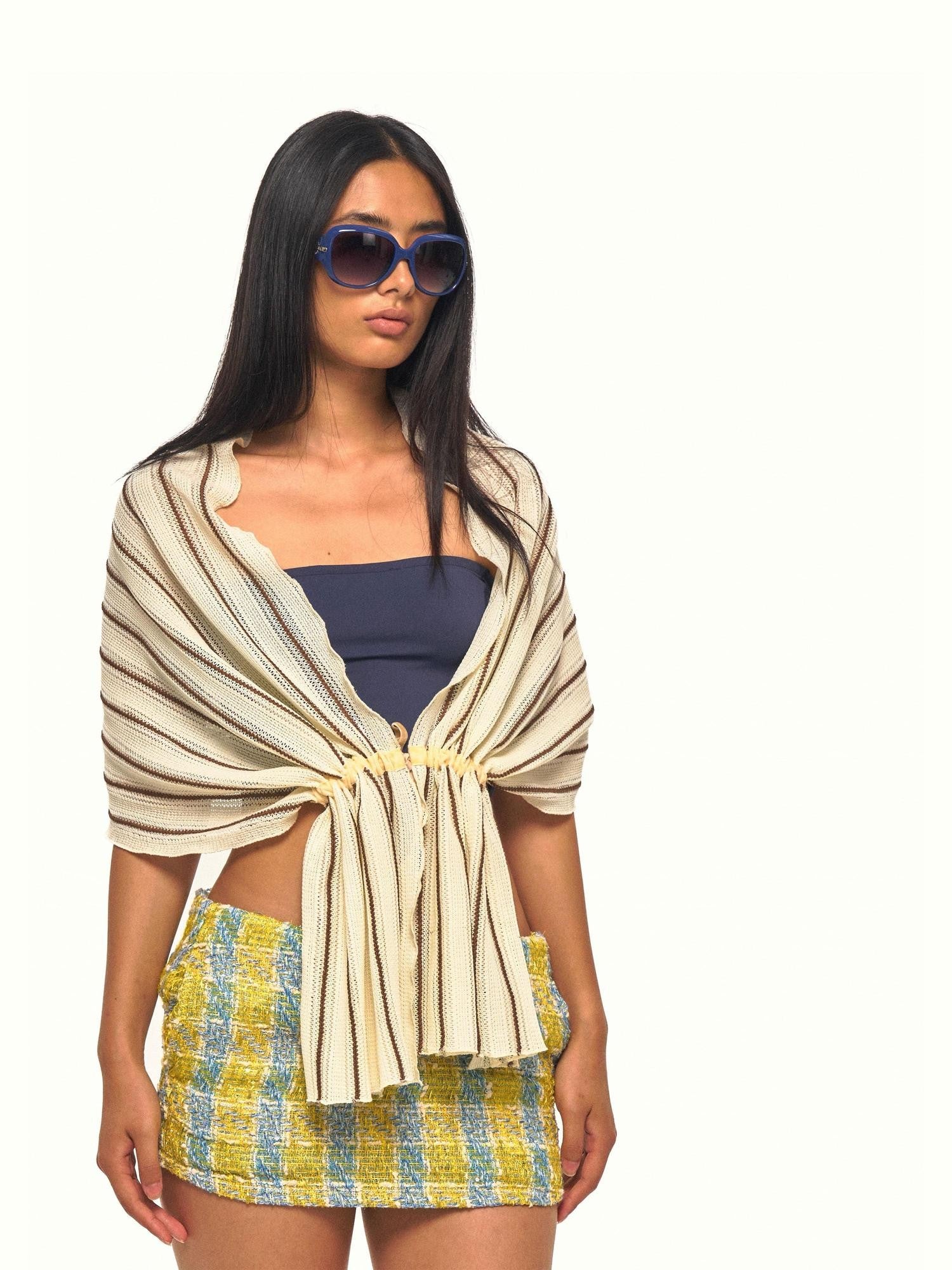 NyDkyel Yellow Blue Plaid Textured Woven Hip Hugging Slim Women&