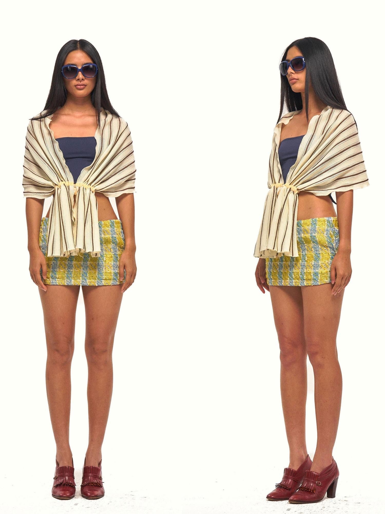 NyDkyel Yellow Blue Plaid Textured Woven Hip Hugging Slim Women&