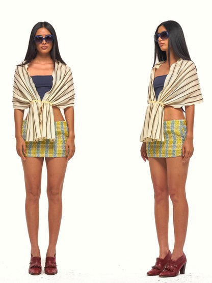 NyDkyel Yellow Blue Plaid Textured Woven Hip Hugging Slim Women&