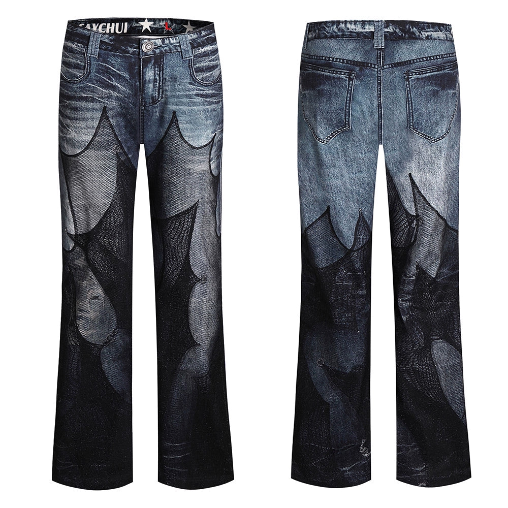 Vintage Black Mesh Flared Jeans