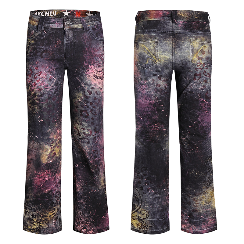 Pink Leopard Print Graffiti Slim Pants