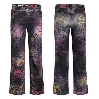 Pink Leopard Print Graffiti Slim Pants