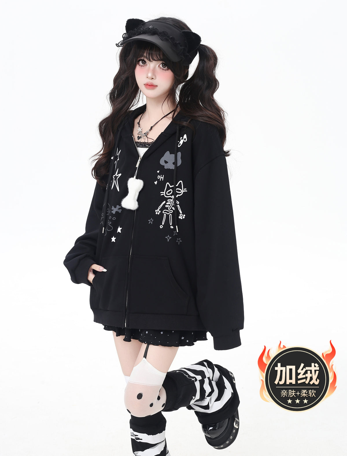 Crazy_Girl_Cartoon_Cat_Ear_Tie_Hooded_Oversized_Women&