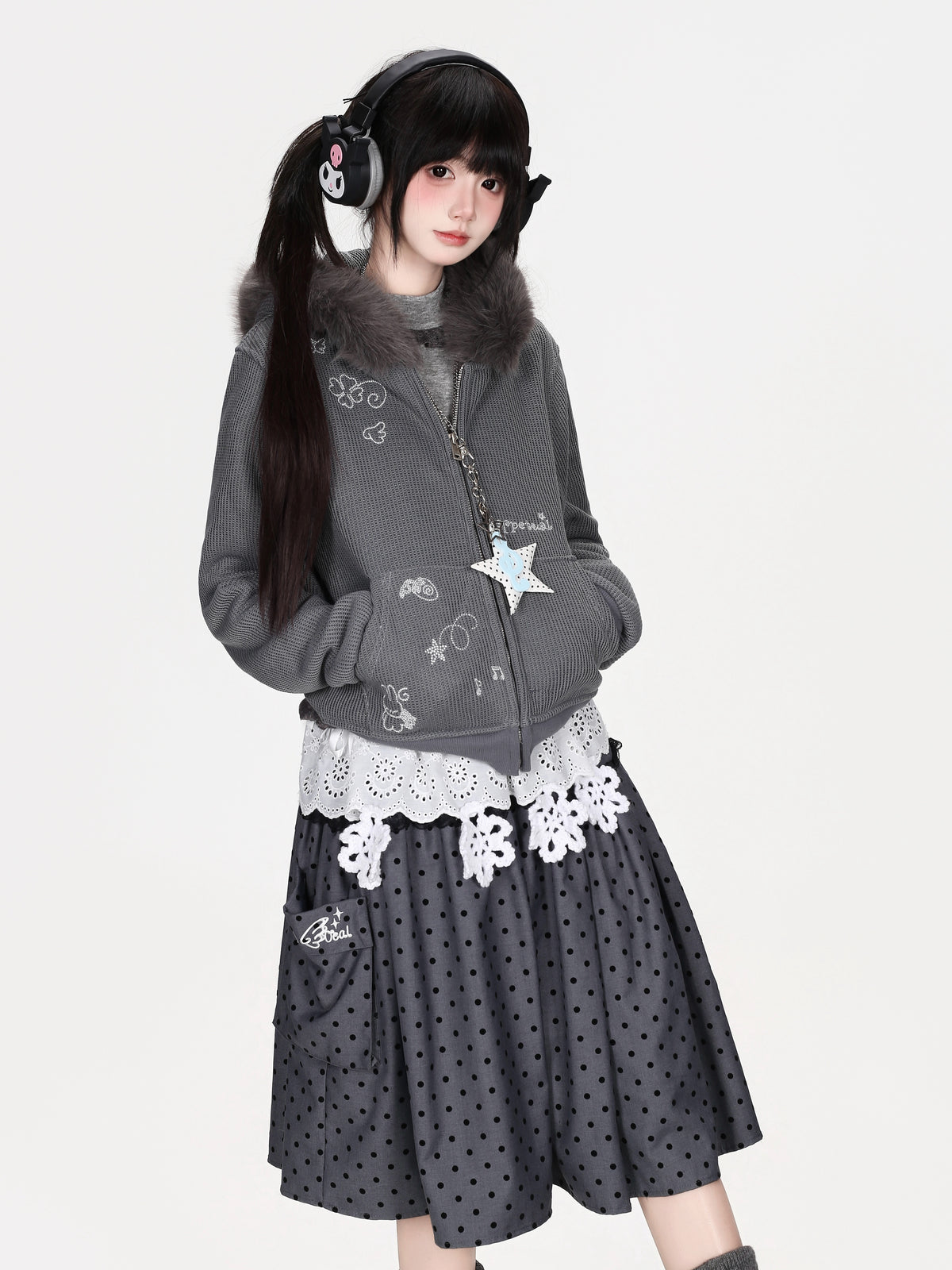 CRAZYGIRL_Striped_Faux_Fur_Hooded_Zip_Loose_Fit_Korean_Women&