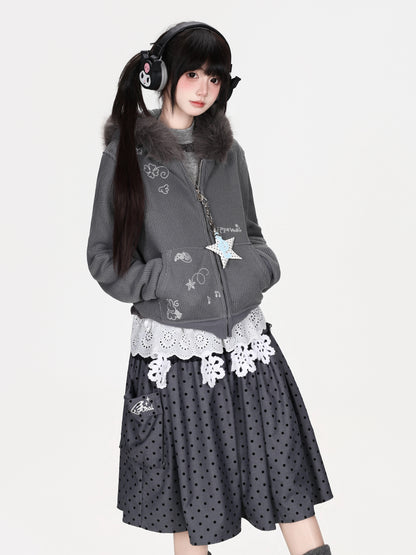 CRAZYGIRL_Striped_Faux_Fur_Hooded_Zip_Loose_Fit_Korean_Women&