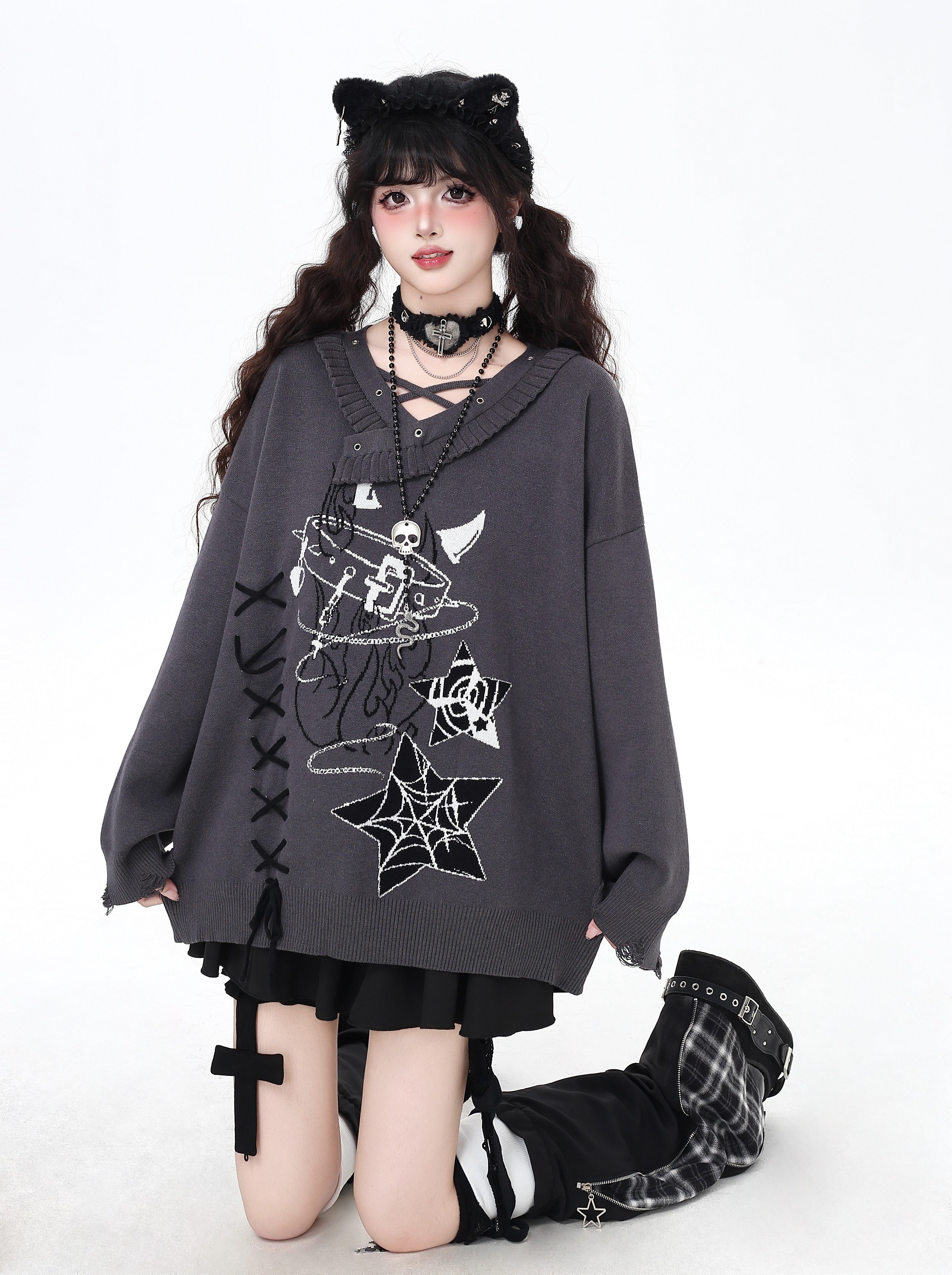 Crazy_Girl_Solid_Gothic_Crisscross_Strap_Loose_Casual_Women&