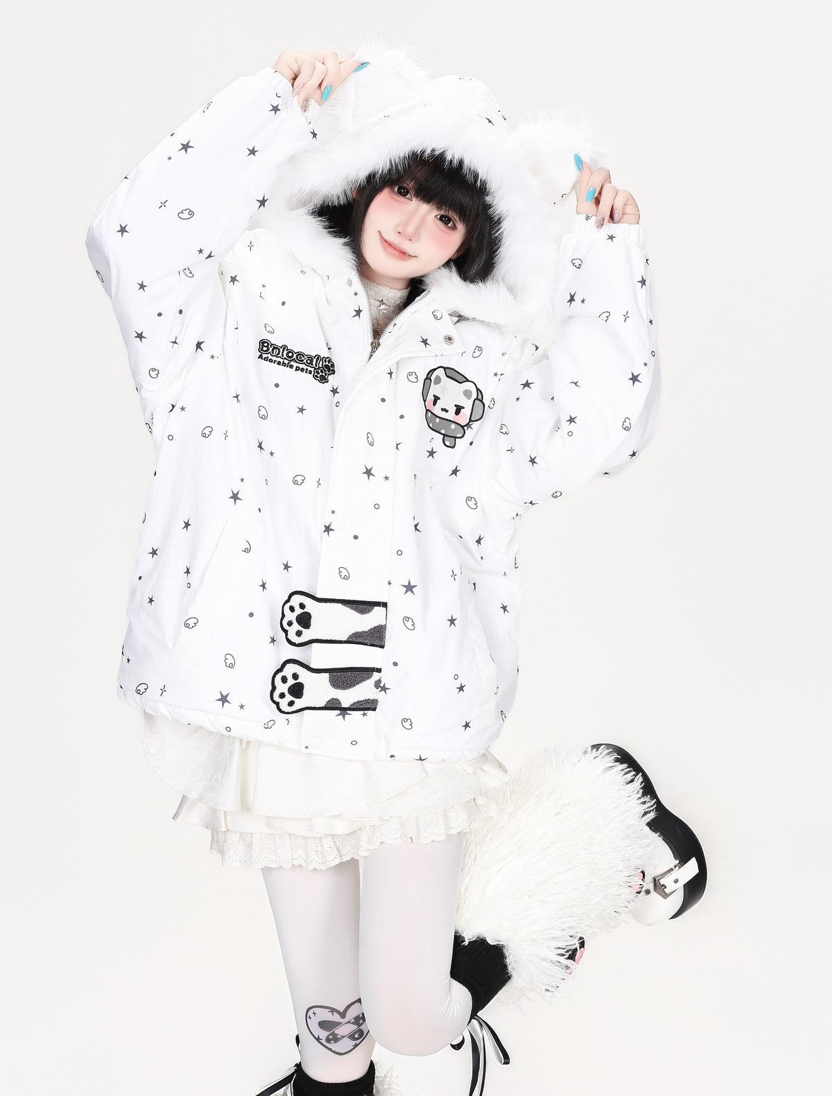 CRAZYGIRL_Printed_Bear_Ears_Hooded_Thickened_Women&