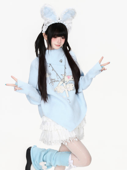 CRAZYGIRL_Sweet_Loose_High_Neck_Irregular_Hem_Long_Sleeve_Women&