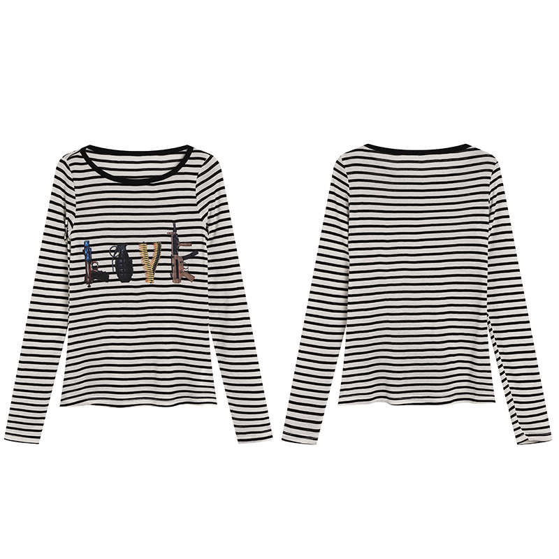 Deconstructed Love Stripe Long Sleeve V-neck Top