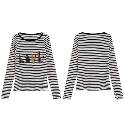 Deconstructed Love Stripe Long Sleeve V-neck Top