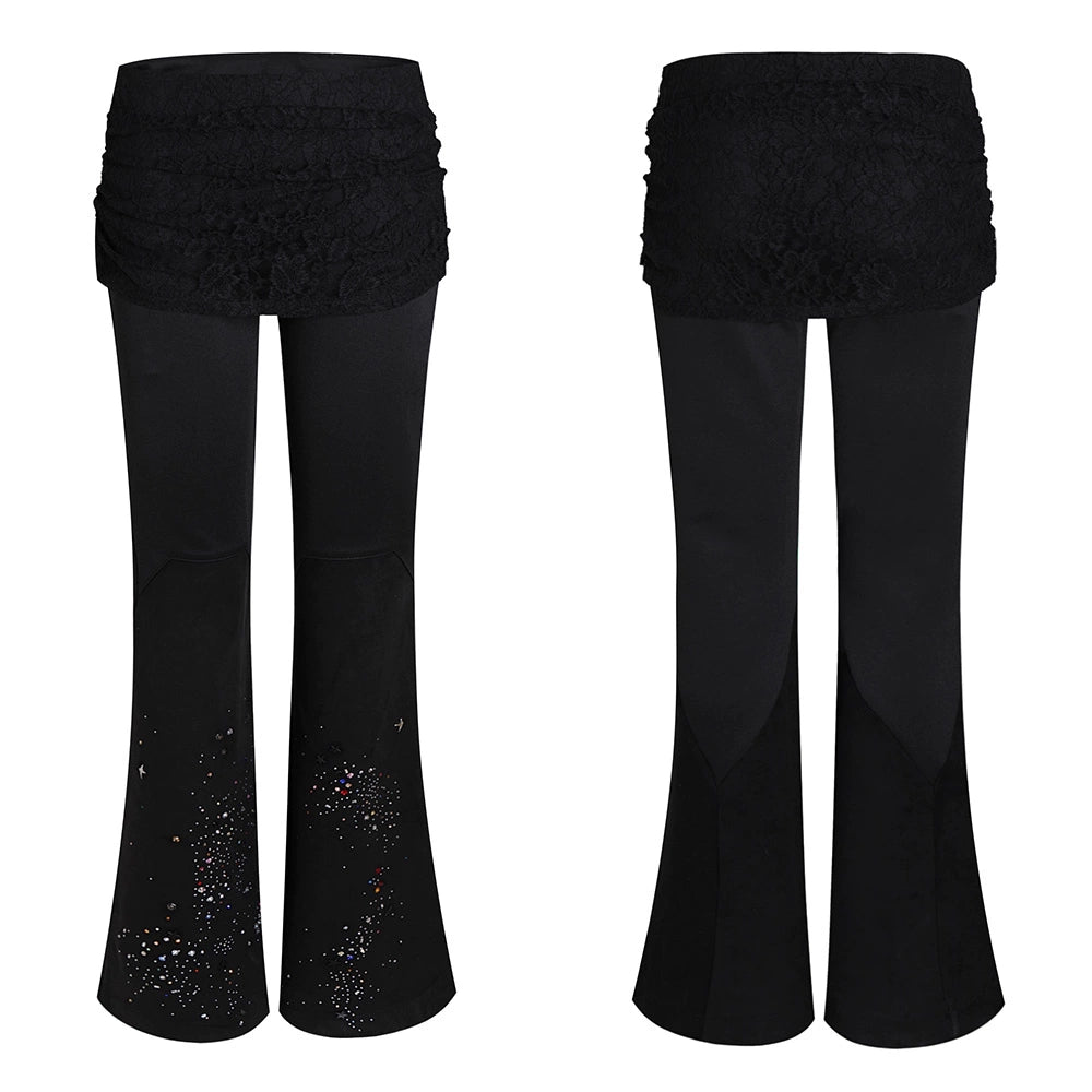 Lace Flared Trousers With Crystal Embellishments
