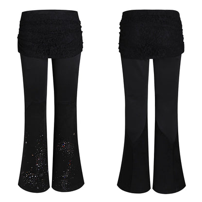 Lace Flared Trousers With Crystal Embellishments