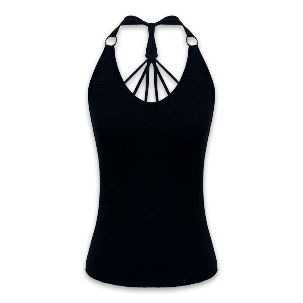 Lace Y Back Knit Sleeveless Tank