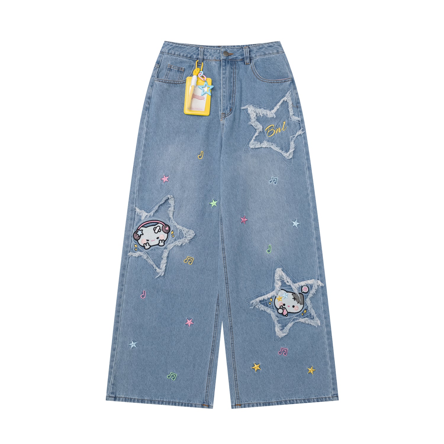 Crazy_Girl_Cute_Cartoon_Cat_Star_Machine_Embroidered_Frayed_High_Waist_Women&