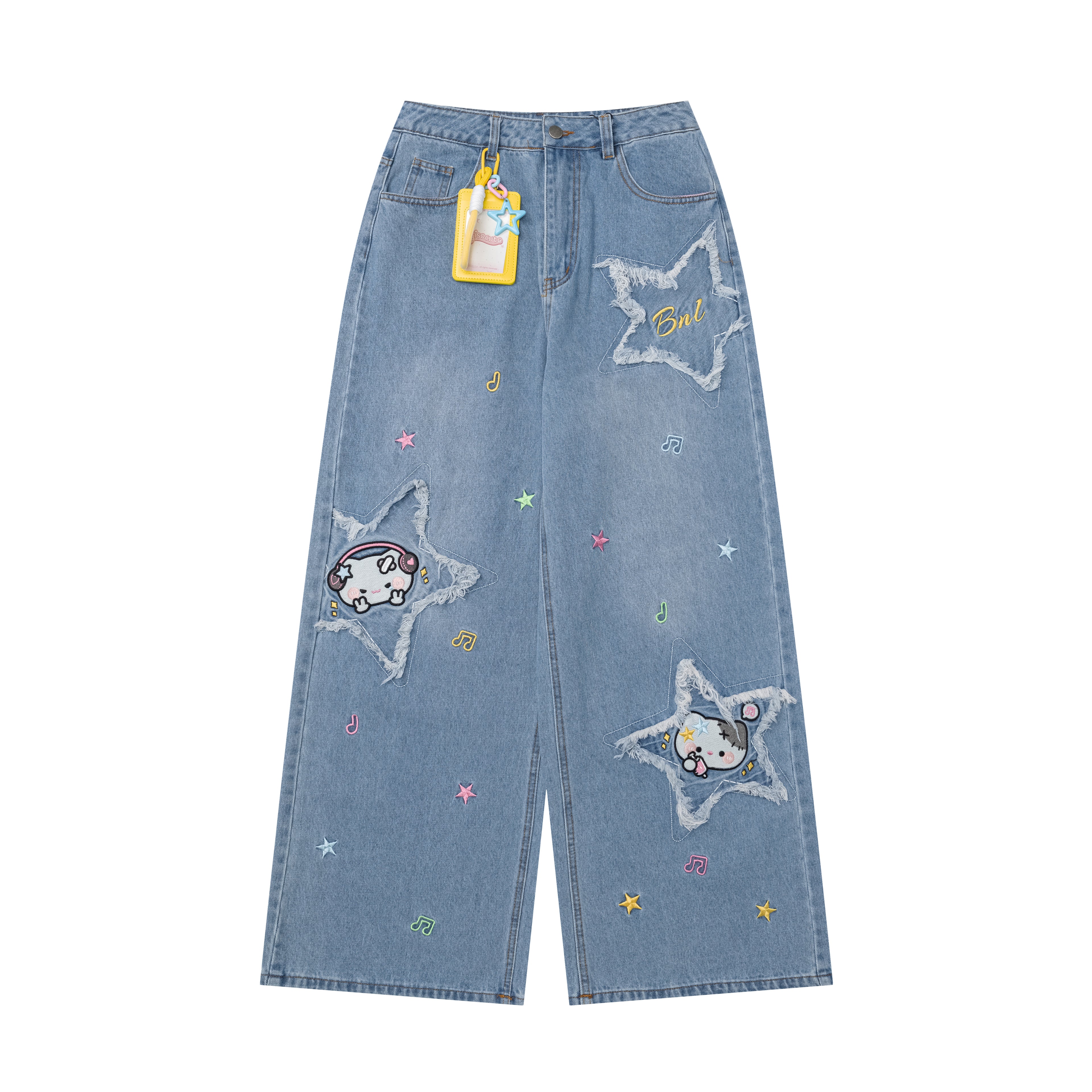 Crazy_Girl_Cute_Cartoon_Cat_Star_Machine_Embroidered_Frayed_High_Waist_Women&
