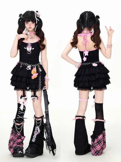 Crazy_Girl_3d_Star_Heart_Applique_Tie_Bow_Halter_Slim_Cropped_Women&