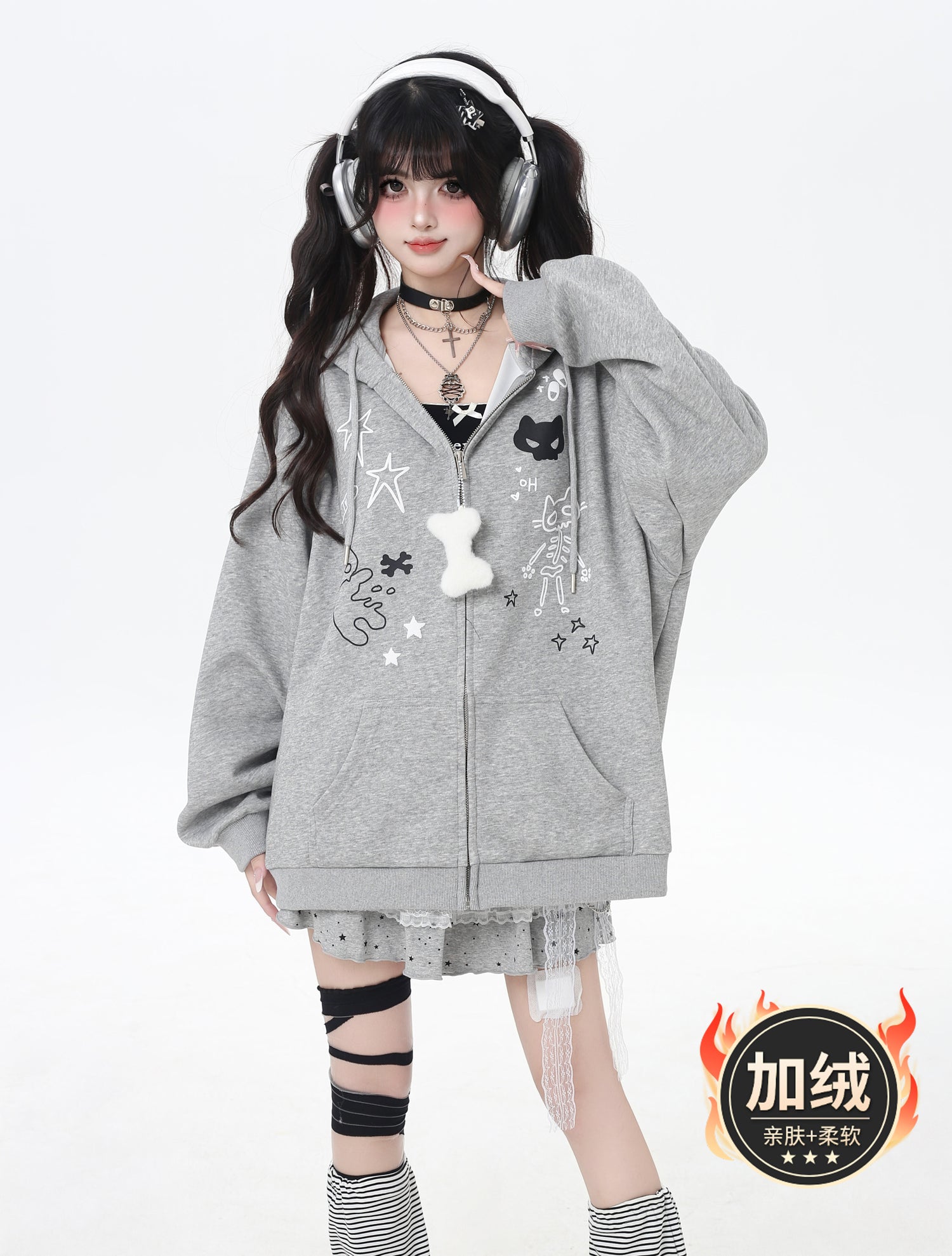 Crazy_Girl_Cartoon_Cat_Ear_Tie_Hooded_Oversized_Women&