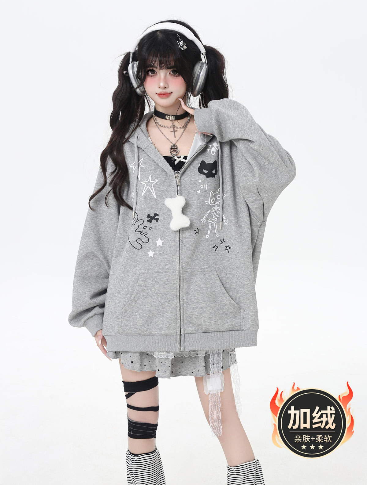 Crazy_Girl_Cartoon_Cat_Ear_Tie_Hooded_Oversized_Women&