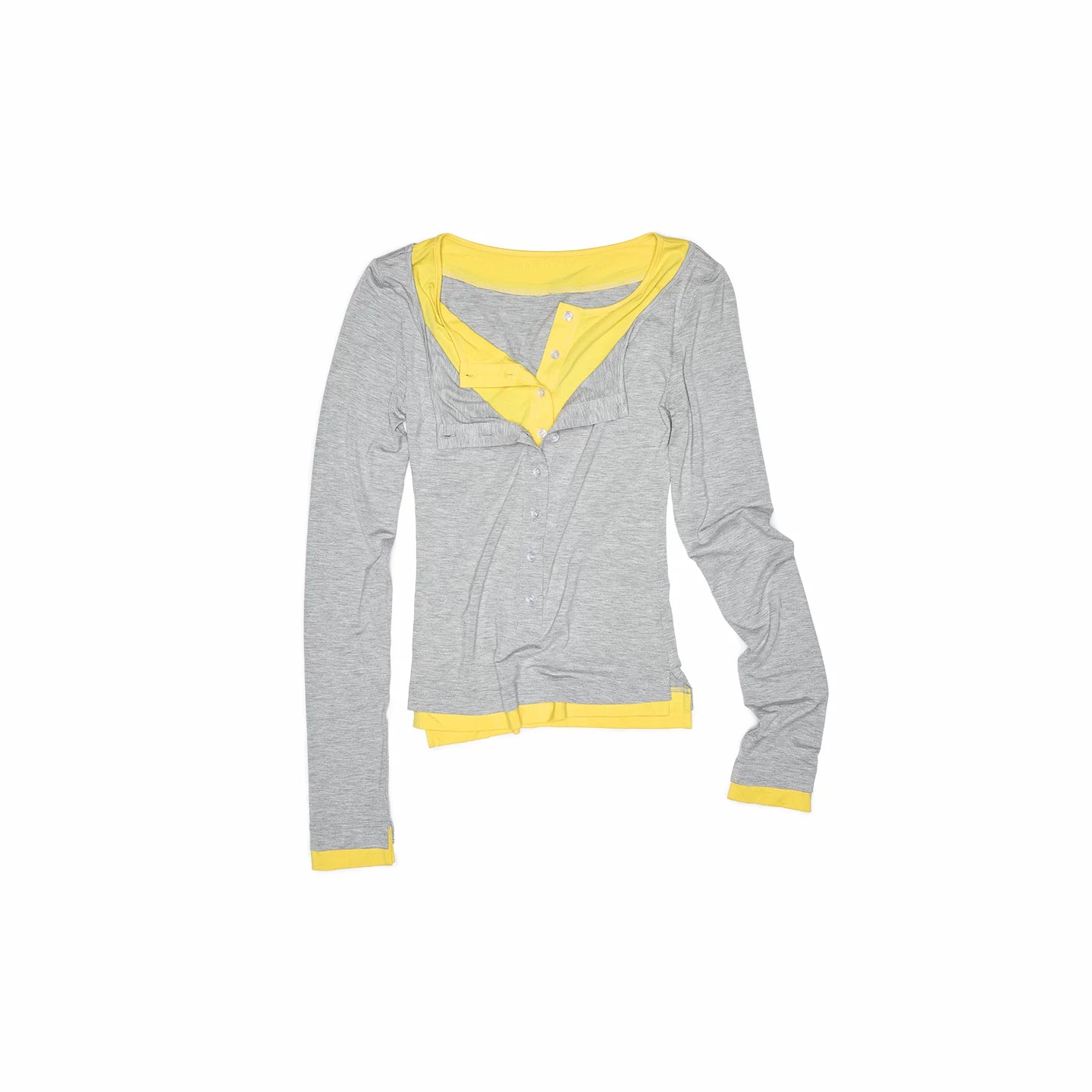 1JINN_STUDIO_Colorblock_Henley_Collar_Faux_Layered_Slim_Stretch_Women&