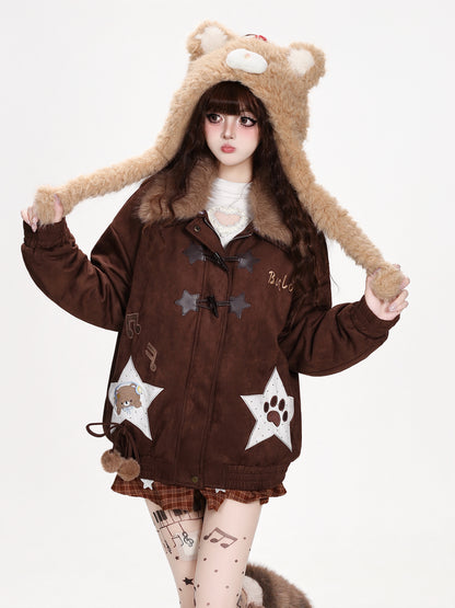 CRAZYGIRL_Star_Bear_Print_Faux_Suede_Loose_Fit_Women&