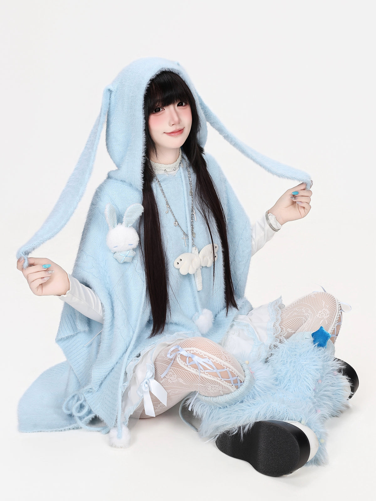 CRAZYGIRL_Blue_Bunny_Ear_Hooded_Faux_Mink_Knit_Loose_Women&