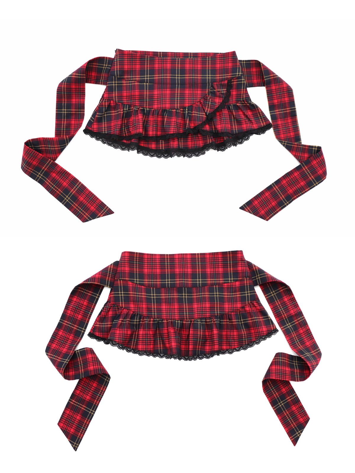 ONNASENSHI_Red_Plaid_Patchwork_Low_Waist_Tie_Bow_Front_Slit_Women&