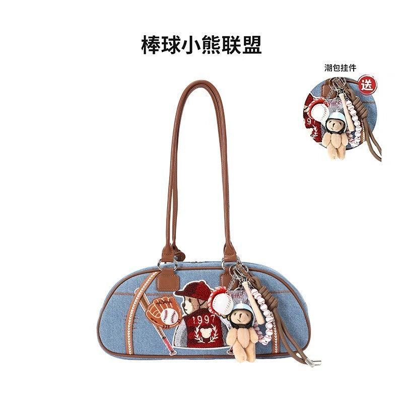 Biling Jewelry Bureau Original Niche Bag Canvas Fashion Versatile Commuter Cute Bear Handheld Shoulder Women&