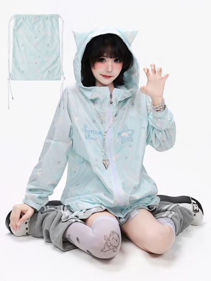 Crazy_Girl_Star_Print_Hooded_Upf50_Loose_Zip_Women&
