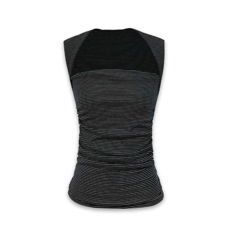 Striped Square Neck Pleated Vest