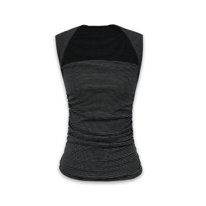 Striped Square Neck Pleated Vest