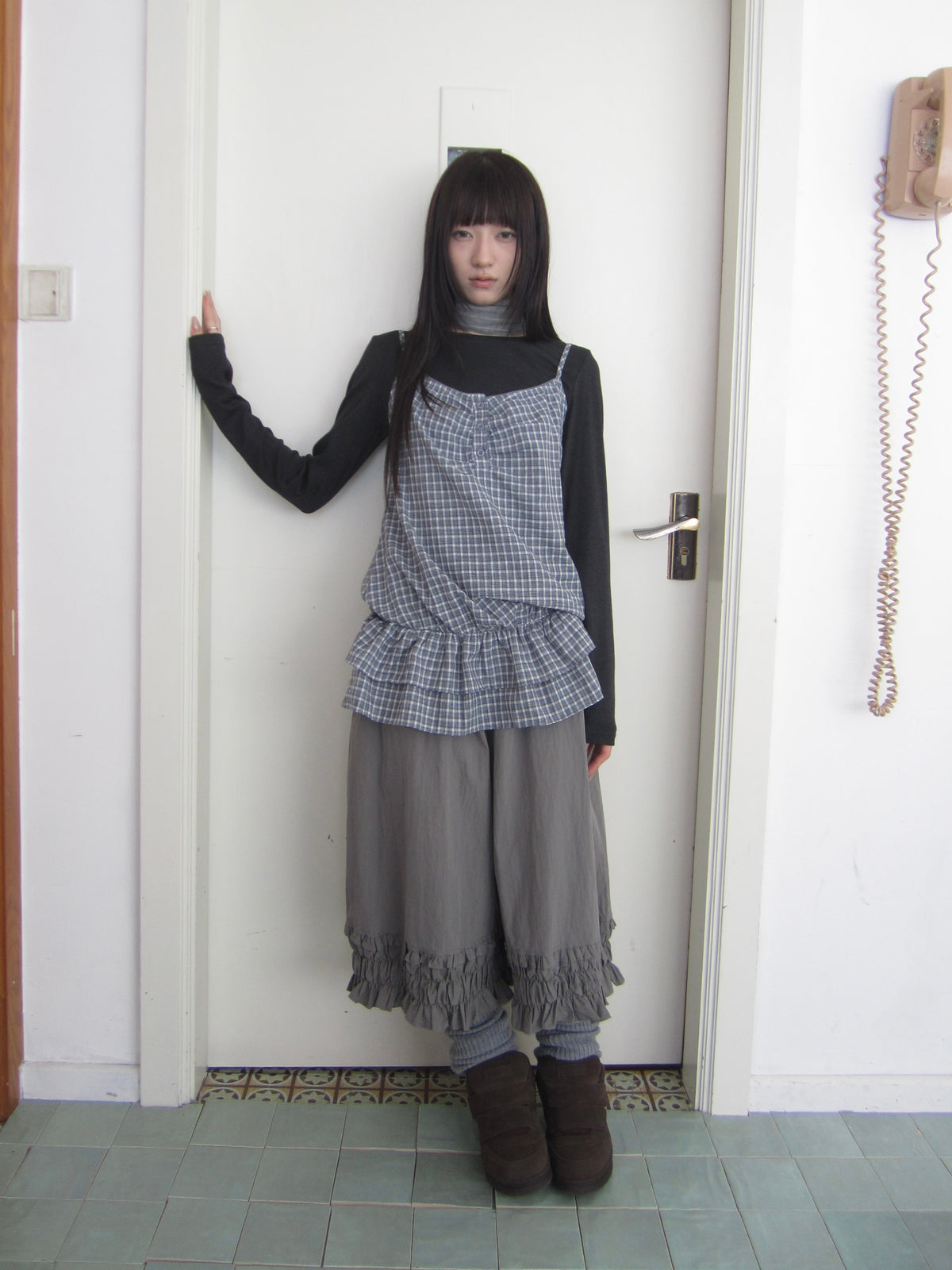 ang_project_Plaid_Ruffle_Two_Piece_Korean_Women&