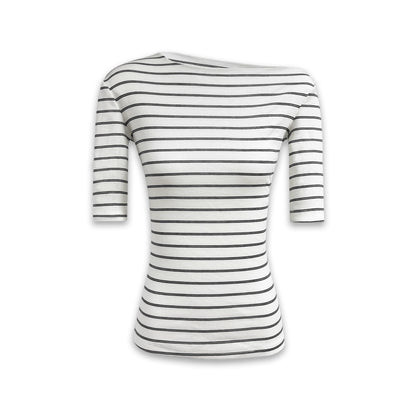 Stripe Stretch Fitted Mid Sleeve Tee