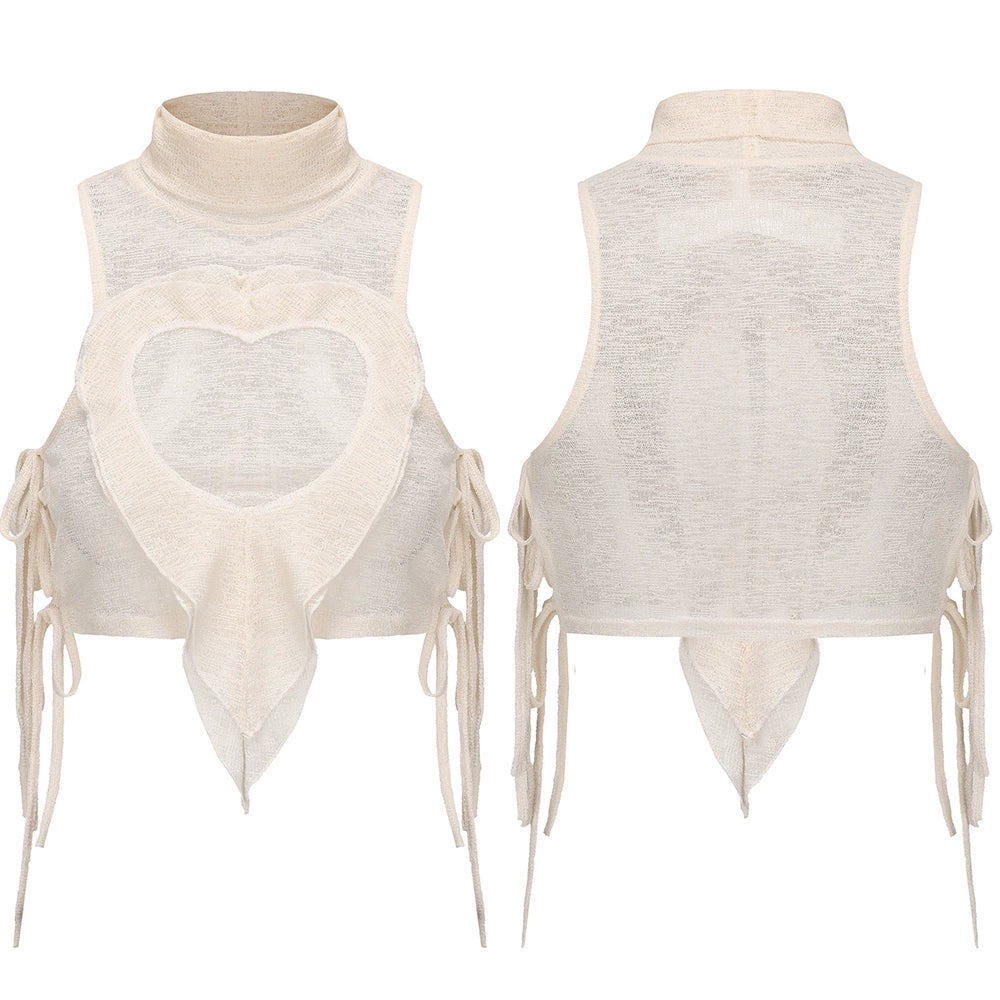 Crinkled Heart Strappy Knit Top