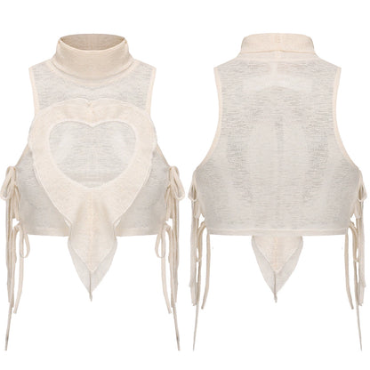 Crinkled Heart Strappy Knit Top