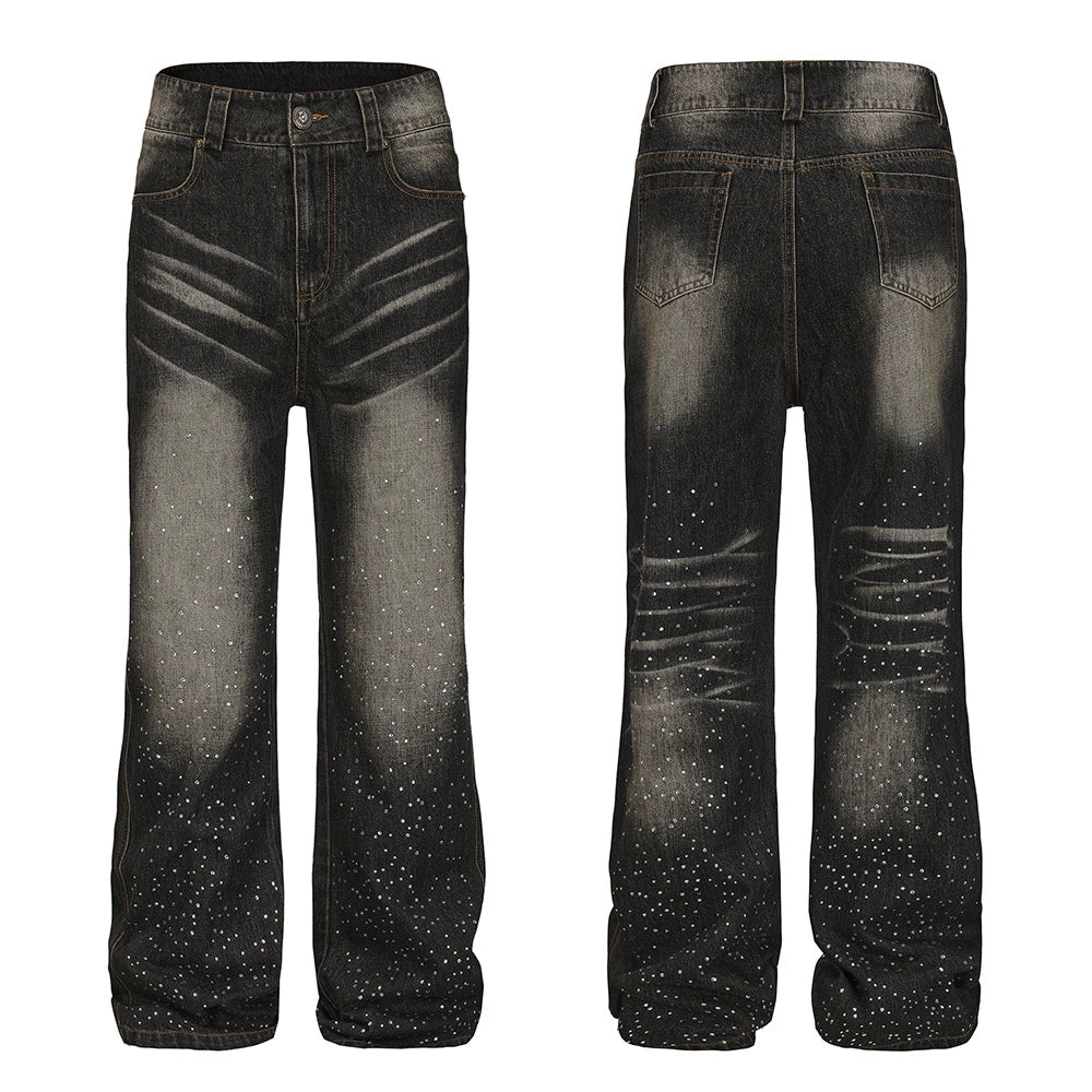 Faychui Embroidered Rhinestone Flared Jeans
