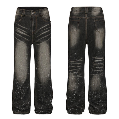 Faychui Embroidered Rhinestone Flared Jeans