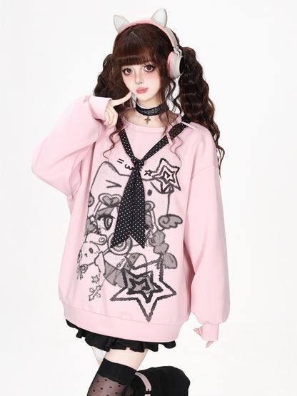 CRAZYGIRL_Loose_Fit_Lollipop_Girl_Round_Neck_Preppy_Style_Women&