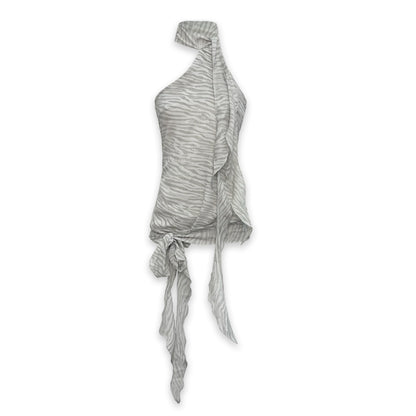 Halter Neck Sleeveless Vest With Adjustable Tie Belt
