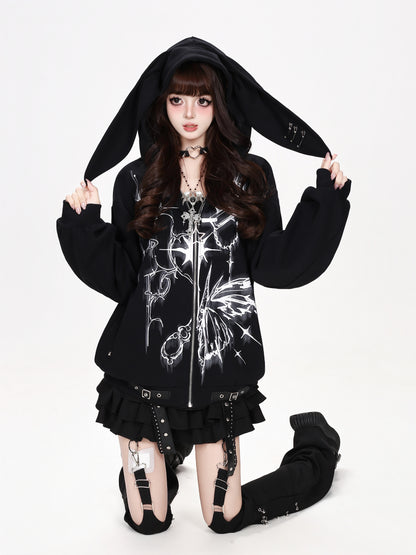 CRAZYGIRL_Butterfly_Print_Hooded_Rabbit_Ear_Loose_Fit_Women&