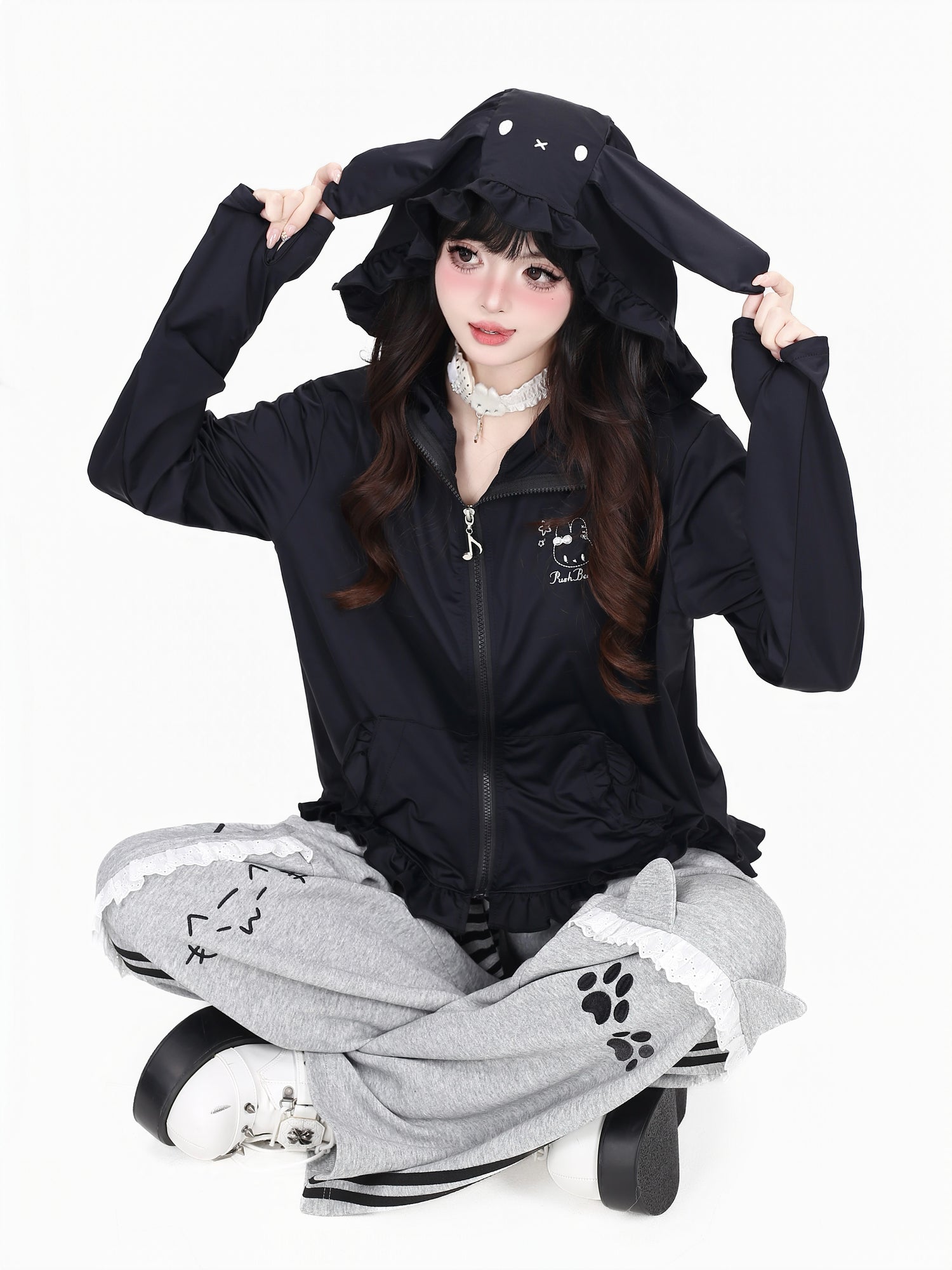 Crazy_Girl_Cute_Rabbit_Ear_Hood_Ruffle_Zip_Loose_Women&
