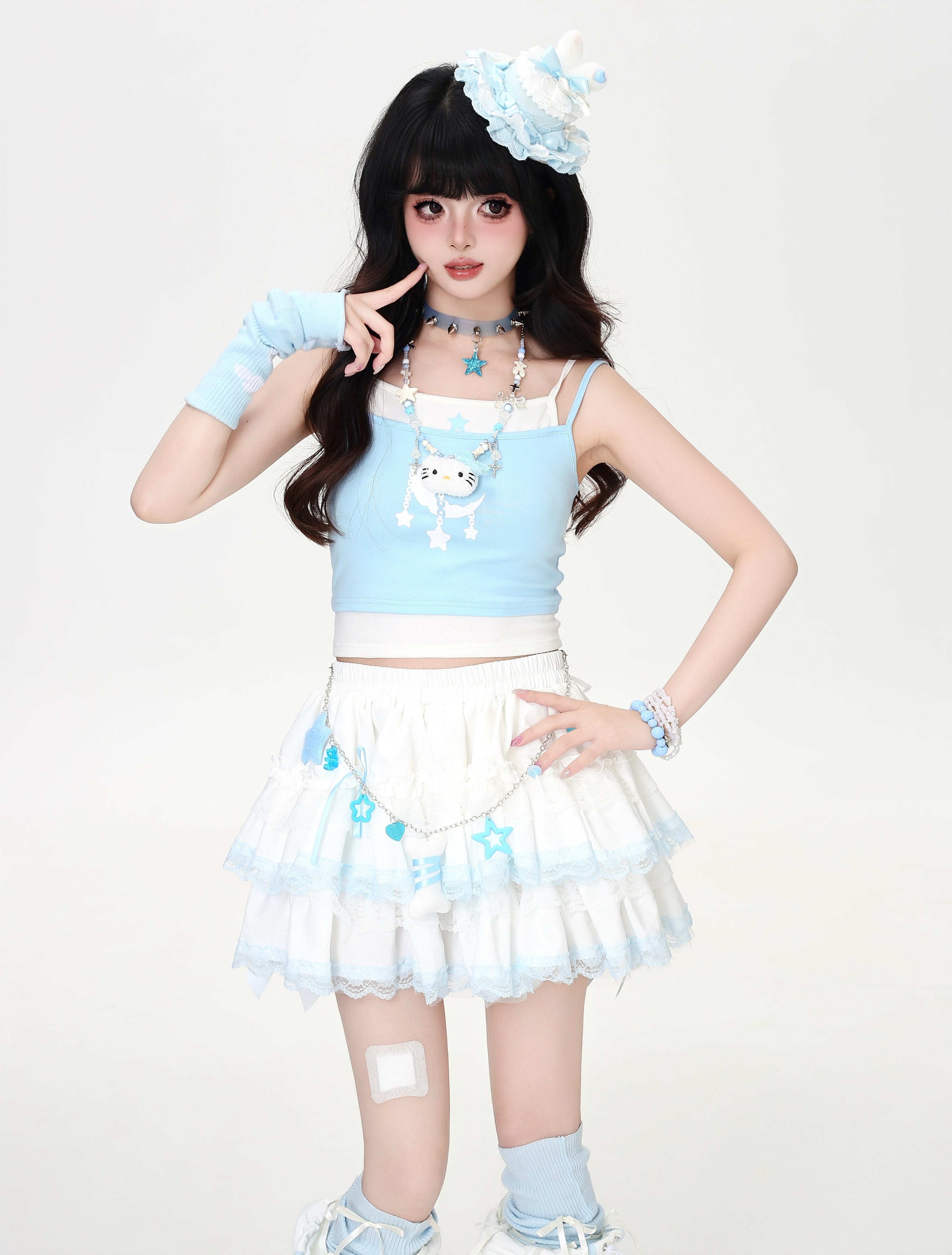 Crazy_Girl_Star_Moon_Colorblock_Faux_Two_Piece_Printed_Cropped_Slim_Women&