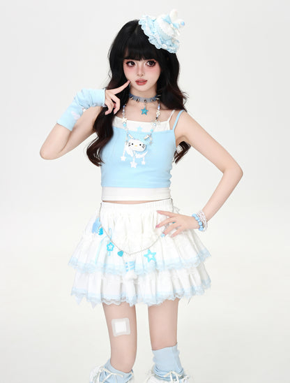 Crazy_Girl_Star_Moon_Colorblock_Faux_Two_Piece_Printed_Cropped_Slim_Women&