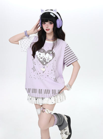 Crazy_Girl_Cartoon_Striped_Heart_Print_Round_Neck_Oversized_Women&
