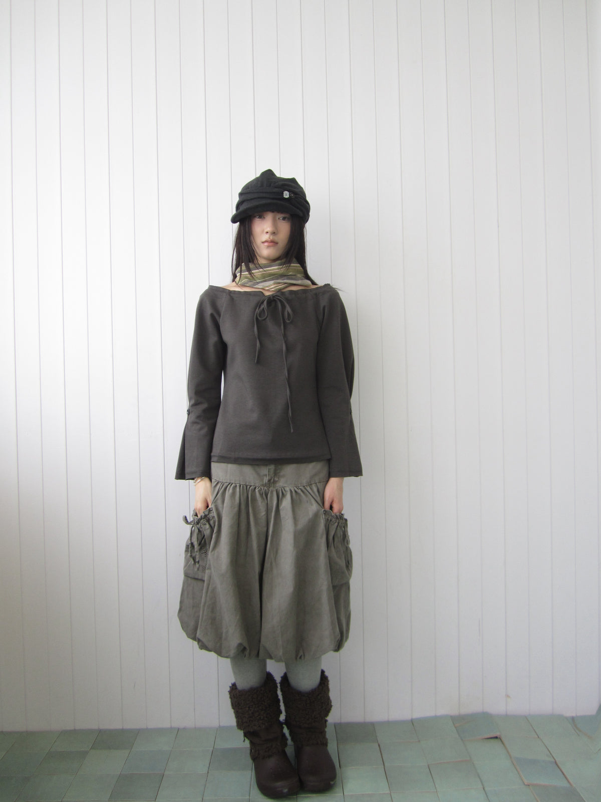 ang_project_Drawstring_Flared_Sleeve_Off_Shoulder_Cropped_Women&