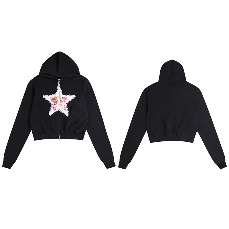 Y2K Star Embroidered Zip Hoodie